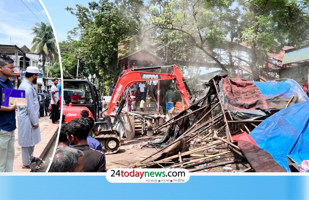 কুলাউড়ায় গুঁড়িয়ে দেওয়া হলো অবৈধ দোকান-স্থাপনা