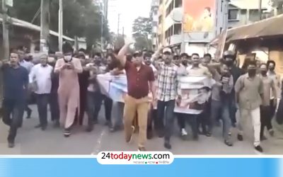 সিলেটে ‘পুলিশের সামনেই’ নিষিদ্ধ আওয়ামী লীগের মিছিল