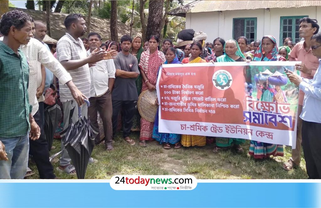 কুলাউড়ার কালিটি চা বাগানে শ্রমিকদের কর্মবিরতি ও বিক্ষোভ সমাবেশ