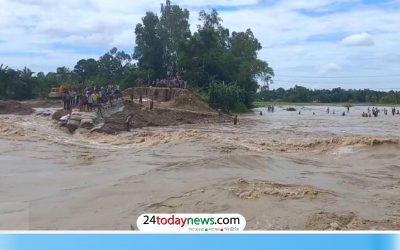 হবিগঞ্জের খোয়াই নদীর বাঁধে ফের ভাঙন, লোকালয়ে ঢুকছে পানি